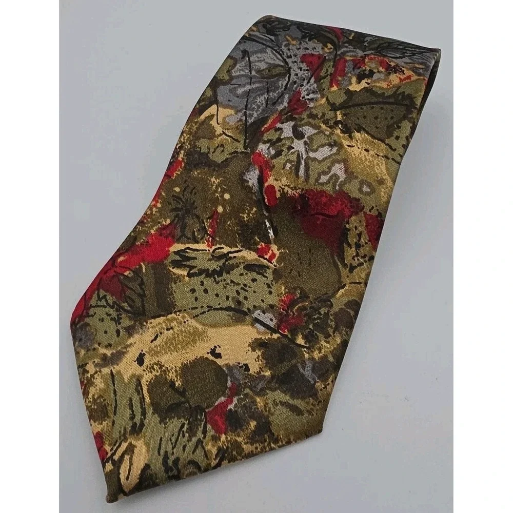 Vintage Golden Crown Mens Neck Tie 100% Silk Floral Multicolor Handmade USA